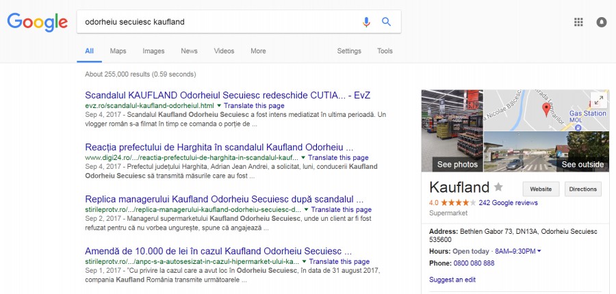 Google listează 255.000 de rezultate la căutarea ”odorheiu secuiesc kaufland”