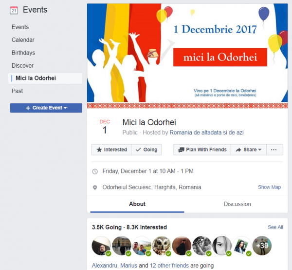 Evenimentul ”Mici la Odorhei”, încă activ pe Facebook la data de 22 octombrie 2017